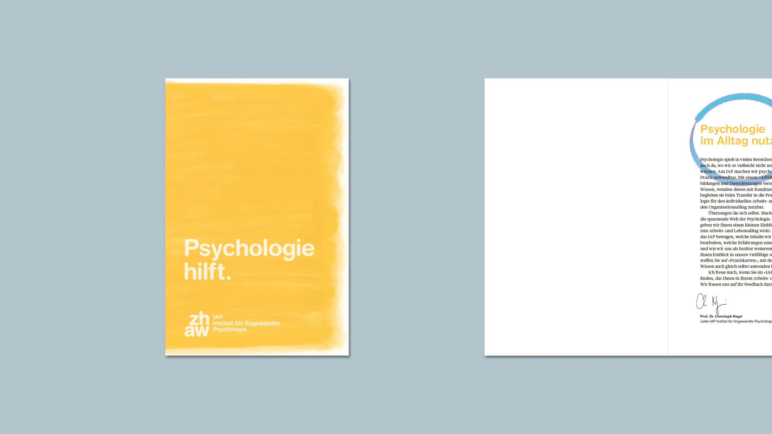 Dienstleistungs- und Imagebroschüre für das Institut für Angewandte Psychologie (IAP) der ZHAW. Innenseitenansichten